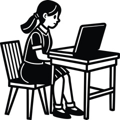 Woman sitting on a chair with a laptop at a desk, working in an office, technology device, casualwear, task, busy, female professional, 