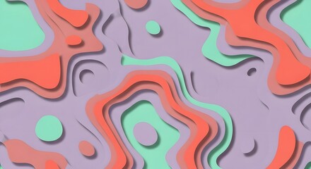 Obraz premium Playful paper cut design showcases abstract shapes with calming lilac, coral, and mint hues, creating a trendy background.