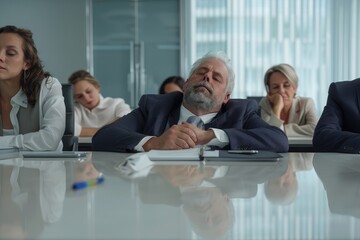 High Definition Visual of Bored Businesspeople Sleeping During a Meeting in Office