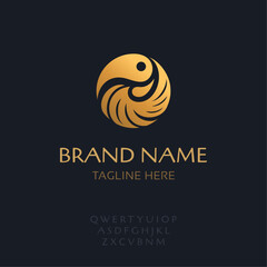 Abstract circle logo, bird shape emblem, parrot brand