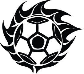 Obraz premium Dynamic black tribal flame soccer ball emblem symbolizing passion and energy in the sport