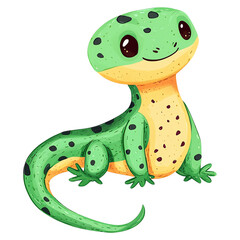 Fototapeta premium Cute and Colorful Cartoon Gecko with Green and Yellow Design