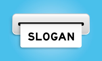 White coupon banner with word slogan from machine on blue color background