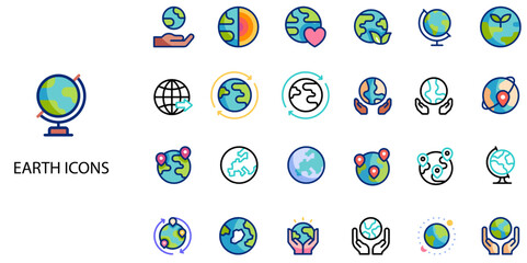 Earth simple concept 24 color icons set .Vector illustration.