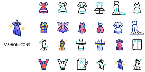 Fashion 24 Simple Concept color icons set. Vector illustration.