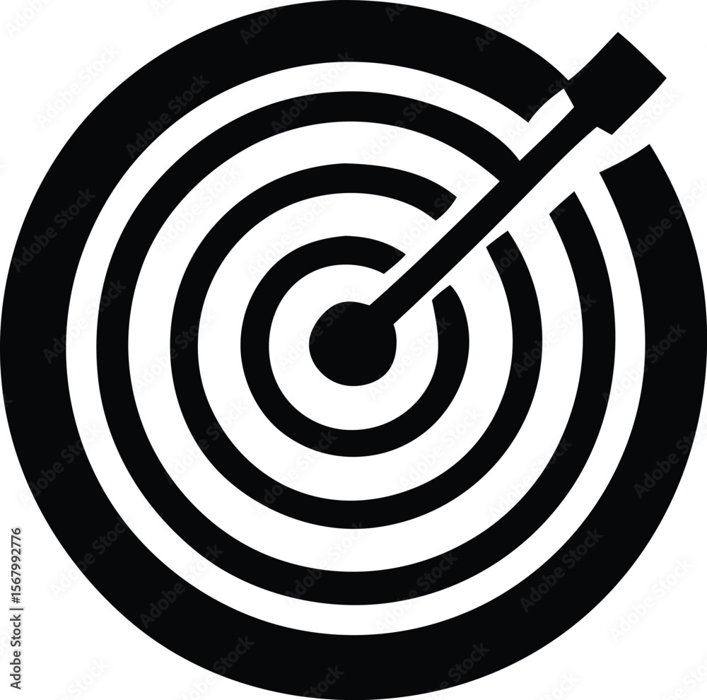 Poster a striking black and white abstract graphic design featuring concentric circles intersected by a sha