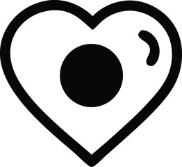 A simple black outline of a heart with a solid black circle inside representing an eye or pupil