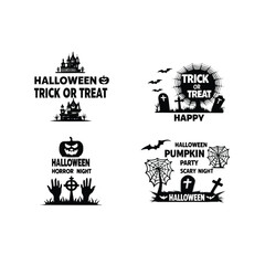 Obraz premium Halloween silhouette material set old castle and bats pumpkin and cat Premium Vector