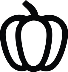 Simple black outline icon of a bell pepper with a stem on a white background