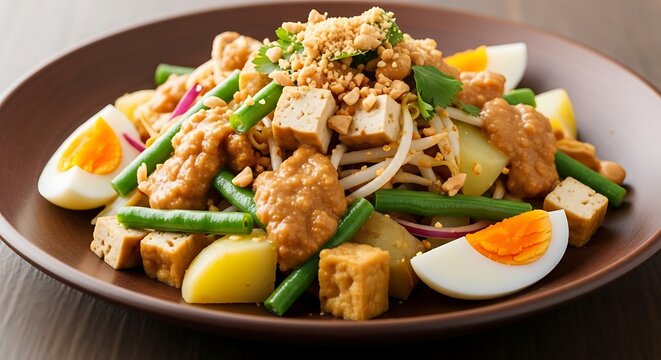 Gado-Gado Salad: Indonesian Cuisine with Peanut Sauce, Tofu, and Vegetables