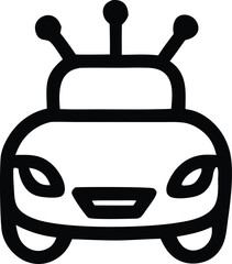 Stylized black and white icon depicting a futuristic car with three antennae suggesting advanced technology and innovation in transportation