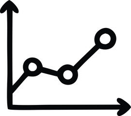Simple black and white line graph icon showing an upward trend with data points and axes representing growth and progress