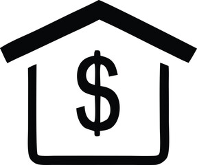 Simple black outline icon of a house with a dollar sign inside representing financial security or real estate investment