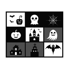 Obraz premium Halloween silhouette material set old castle and bats pumpkin and cat Premium Vector