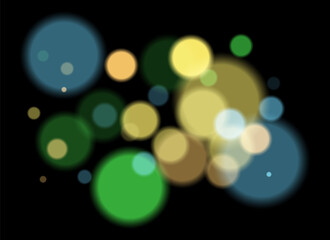 Colorful blurred circles on dark background with smooth soft edges. Overlapping glowing bokeh creates dreamy abstract depth and festive atmosphere without clear focal point.
