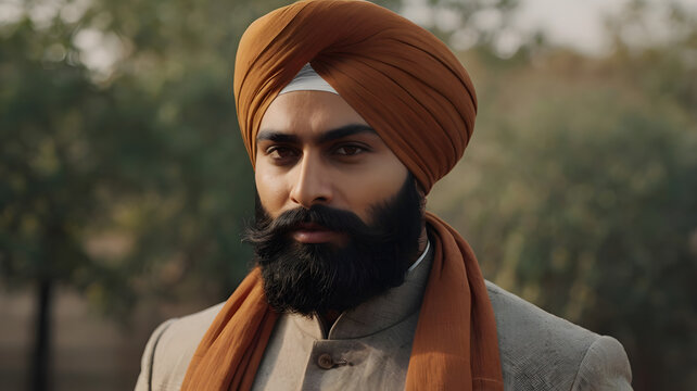 Fashionable Man with Sikh Turban and Beard