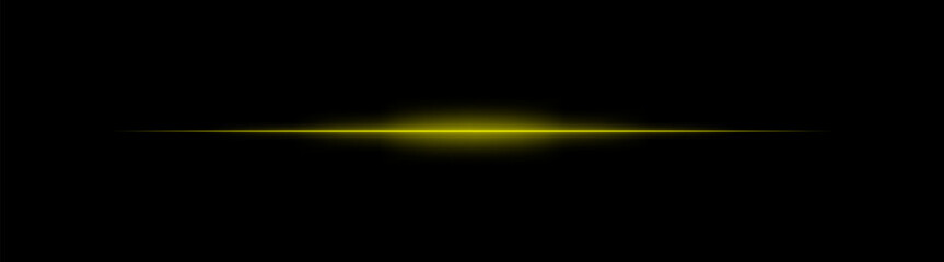 Thin golden laser beam across dark background with glowing center. Minimalistic horizontal light effect with sharp gradient and smooth fade at edges.