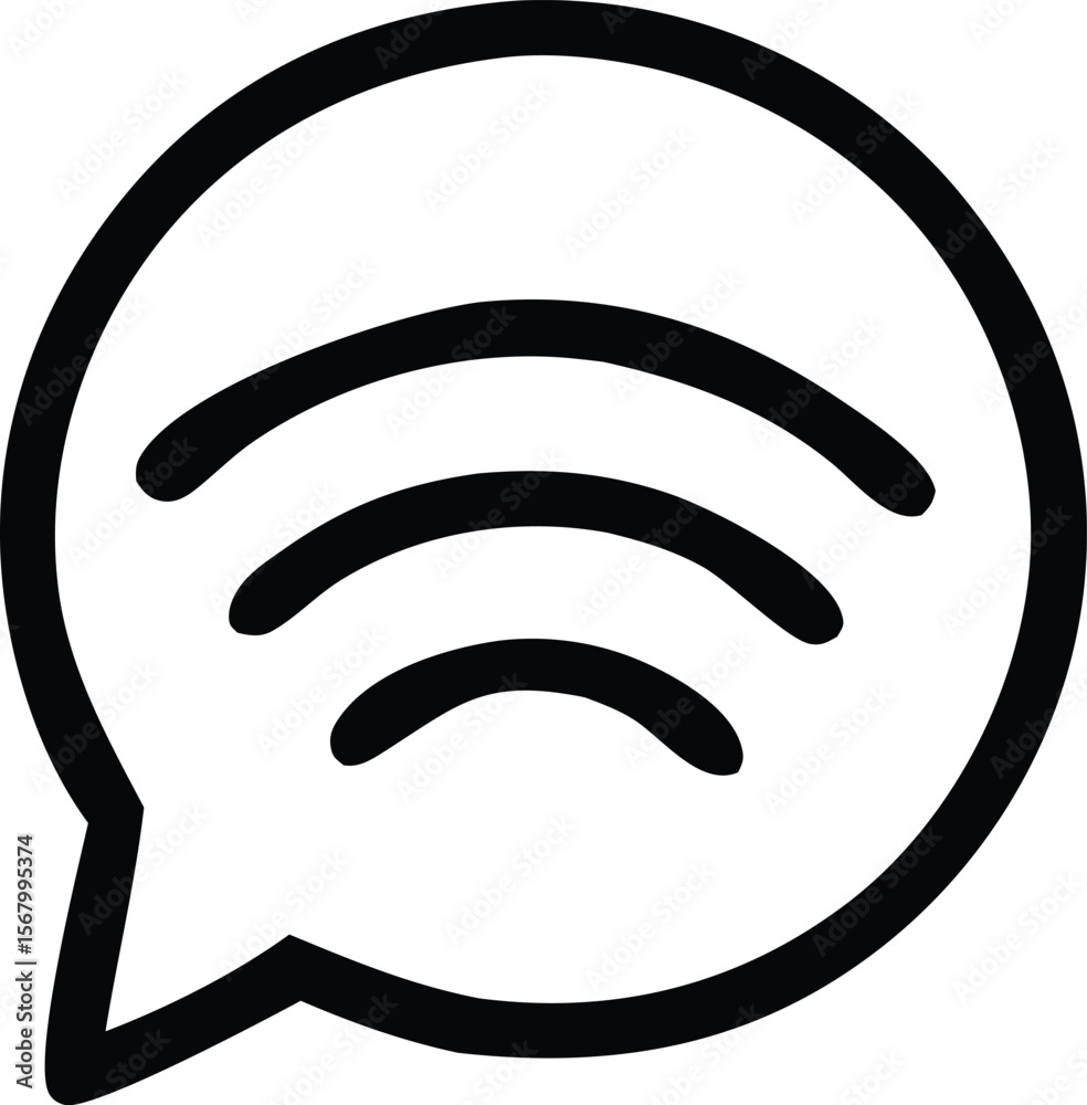 Poster a black outline of a speech bubble containing three curved lines representing sound waves or a wirel