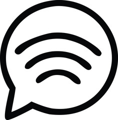 A black outline of a speech bubble containing three curved lines representing sound waves or a wireless signal signifying communication