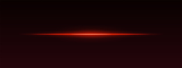 Naklejka premium Red horizontal light beam on dark gradient background. Sharp glowing line with soft edges creates sci-fi effect.
