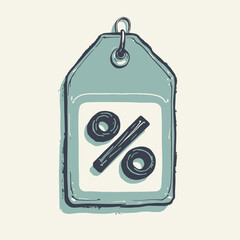 Hand-drawn price tag featuring a percentage symbol, indicating a sale or discount.