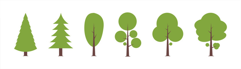 tree set. green trees design for cartoon animation, video, design element. vector illustration on transparent background