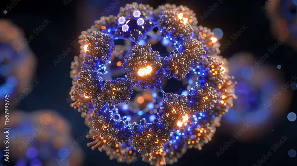 Poster mesmerizing loop of rotating nanotech patterns in dynamic 3d visualization