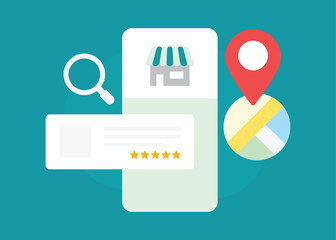 Local SEO Strategy for small businesses concept.  Offline Store. Stock Illustration