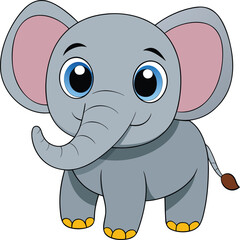 3D Cartoon Elephant with Wide Eyes on White Background – Cute Animal Character Illustration