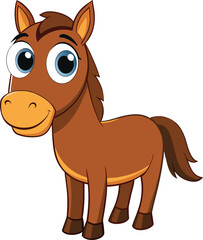 3D Cartoon Horse with Wide Eyes on White Background – Cute Animal Character Render