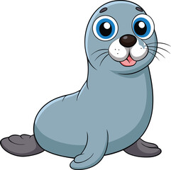 Cartoon Seal with Big Blue Eyes and a Happy Smile – Cute Ocean Animal Illustration