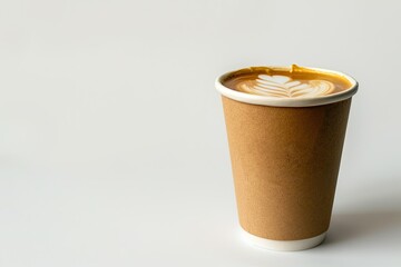 High Quality Picture of Americano with Milk in a Craft Cup on a White Background Isolate