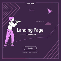 Obraz premium Woman with Telescope on Landing Page Background