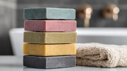 colorful, natural, handmade soaps in the bathroom