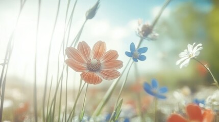 Vibrant wildflowers in a sunlit meadow