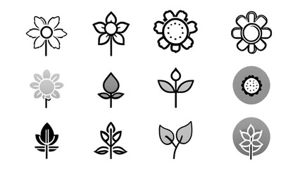 モノクロ花アイコンセット｜Monochrome Flower Icon Set
