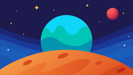 Naklejka premium Alien Planet Landscape with a Thin Atmosphere and Strange Life