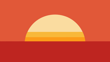 Fototapeta premium Minimalist Landscape Where the Setting Sun is a Perfect Circle Art