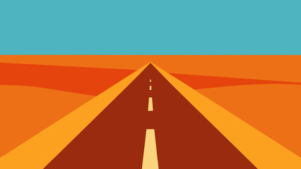 Minimalist Vector of a Long Straight Highway Cutting Through the Desert