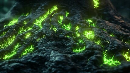 Eerie tree trunk with glowing moss - Powered by Adobe