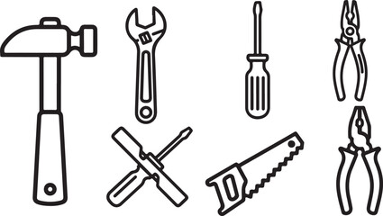  Tools & Hardware Vector Icon Set – Line Art Style