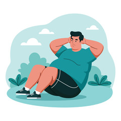 Plus-Size Man Doing Sit-Ups During Outdoor Workout