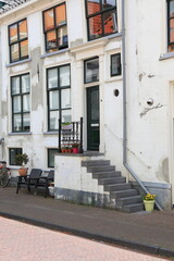 Delft Molenstraat White House Facade with Stone Steps, Netherlands