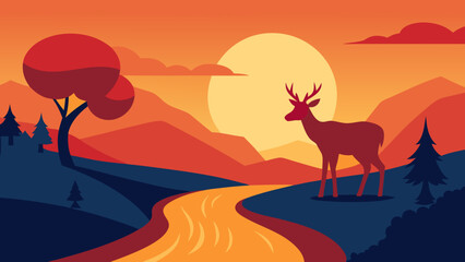 Naklejka premium Serene Deer and Fawn Drinking Nature Wildlife Scene