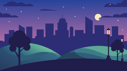 Fototapeta premium Stylized Cityscape at Dusk Park Overlook Urban Architecture Art