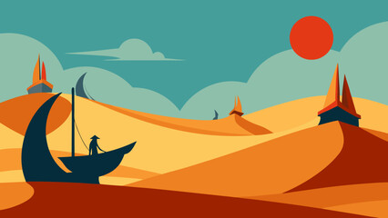 Obraz premium Surreal Desert Giant Ancient Statues Fantasy Dream Art