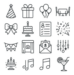 Party icons collection, festive celebration symbols. event design and party planning set