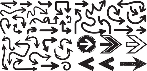 Grunge Arrow Set – Rough Textured Direction Icons in PNG and Vector Format