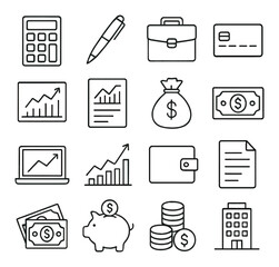 Finance icons collection, money and banking symbols. budget management and fiscal tools set