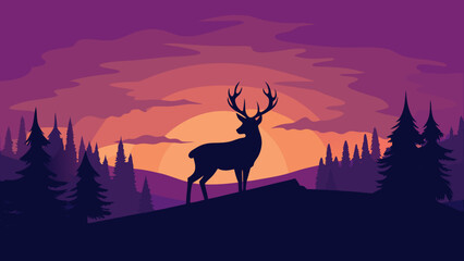 The Powerful Silhouette Of A Lone Stag Standing At The Edge Of A Forest At Dusk
